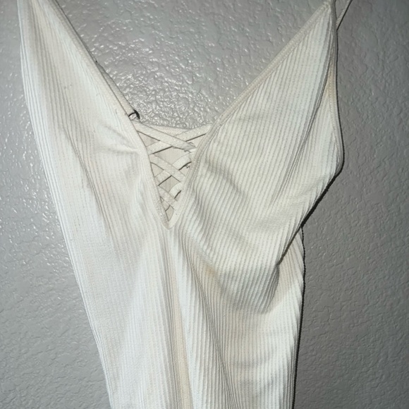 Free People Lace up ribbed white tank top - Picture 3 of 4
